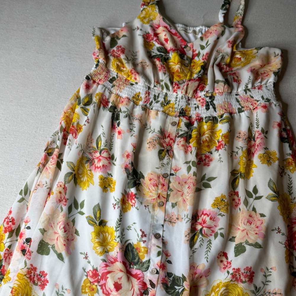 Liberty Love Floral High Low Maxi Dress Womens 3X White Yellow Pink Smocked